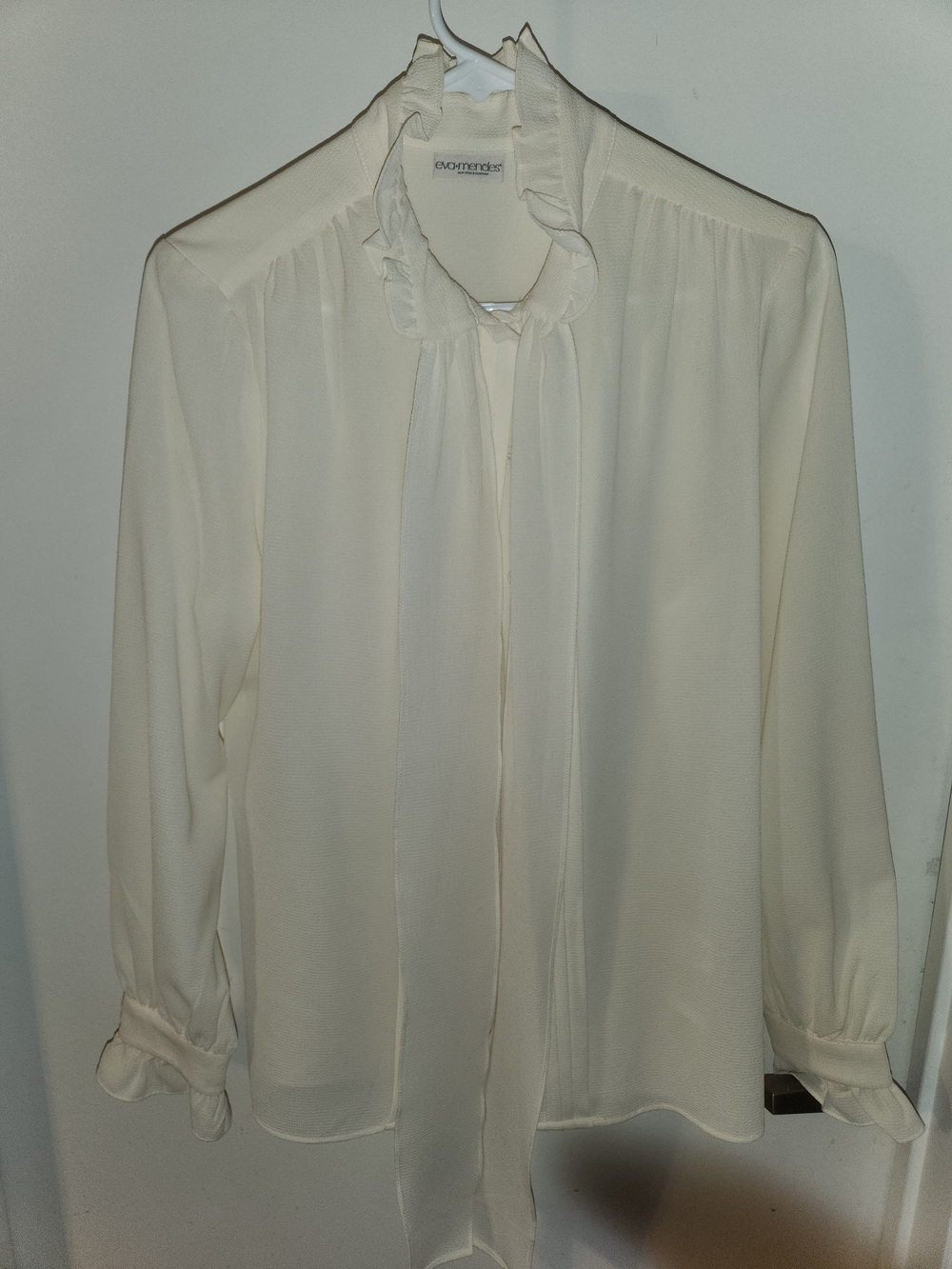 eva mendes for New York & Company Cream Ruffle Tie-Neck Blouse